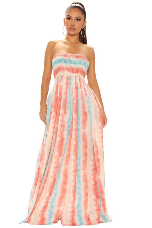 Strapless Tie Dye Wide Leg Jumpsuit By Claude ORANGE MULTI S 