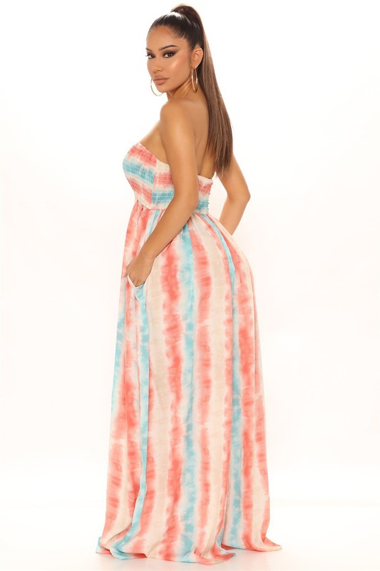 Strapless Tie Dye Wide Leg Jumpsuit By Claude   