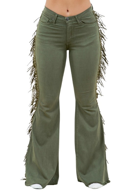 Texas Sun Bell Bottom Jean in Olive GJG Denim   