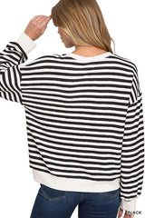 Striped Round Neck Sweatshirt ZENANA