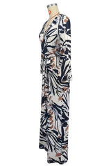 Floral Print V-Neck Long-Sleeve Wide-Leg Jumpsuit By Claude   