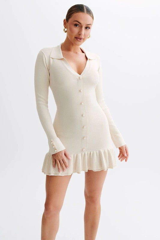 Contrast Button Look Sweater Dress By Claude CREAM L 