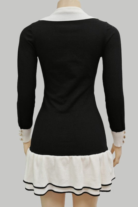 Contrast Button Look Sweater Dress By Claude   