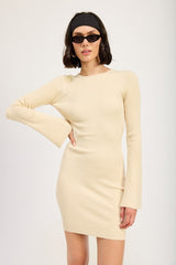 Long Sleeve Back Cut Out Mini Dress Emory Park IVORY S 