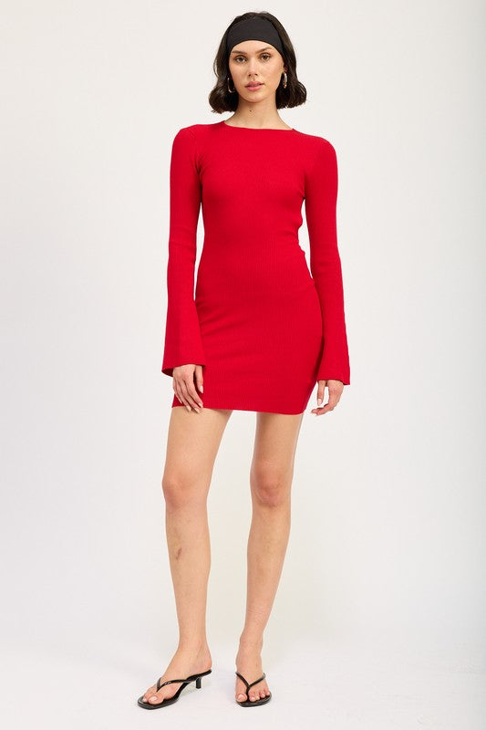 Long Sleeve Back Cut Out Mini Dress Emory Park   