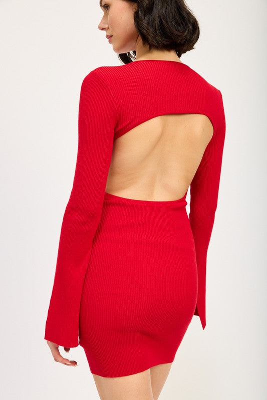 Long Sleeve Back Cut Out Mini Dress Emory Park   