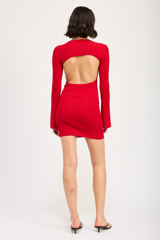 Long Sleeve Back Cut Out Mini Dress Emory Park   