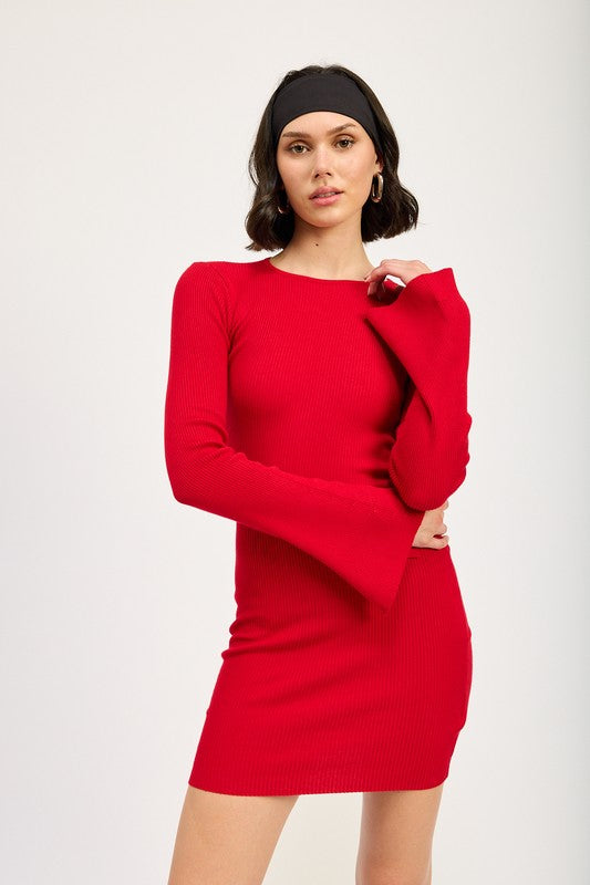 Long Sleeve Back Cut Out Mini Dress Emory Park CHERRY S 