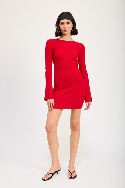 Long Sleeve Back Cut Out Mini Dress Emory Park   