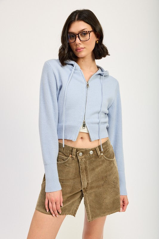 Cropped Zip Up Knit Hoodie Emory Park DUSTY BLUE S 