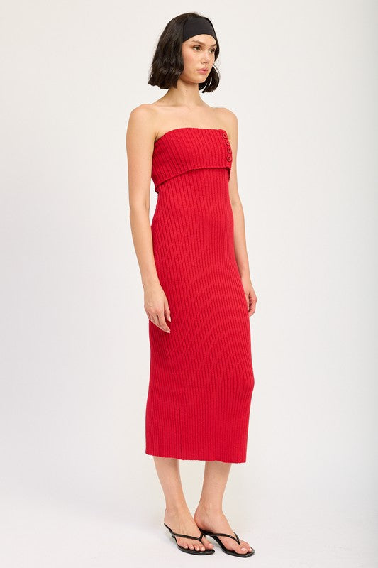 Fold Over Ribbed Tube Dress with Back Slit Emory Park   