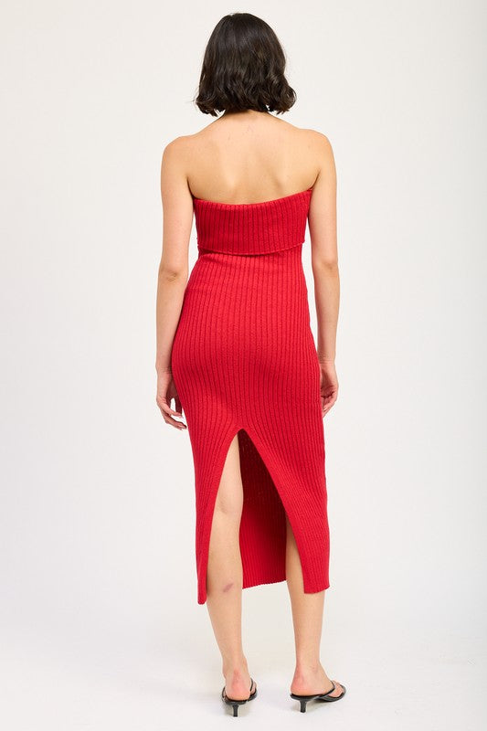 Fold Over Ribbed Tube Dress with Back Slit Emory Park   