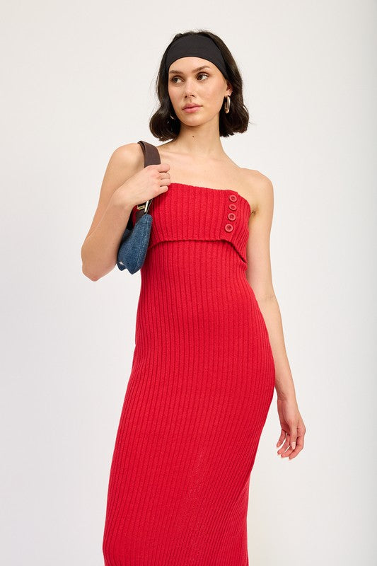 Fold Over Ribbed Tube Dress with Back Slit Emory Park   