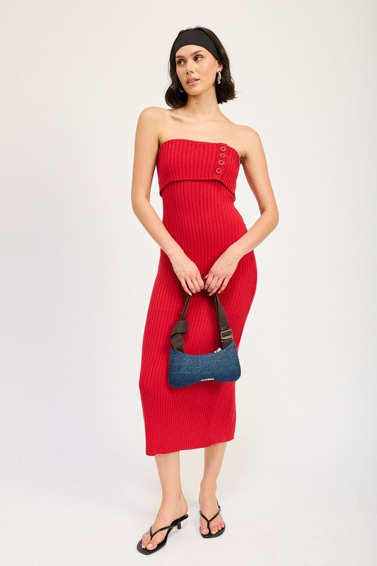 Fold Over Ribbed Tube Dress with Back Slit Emory Park   