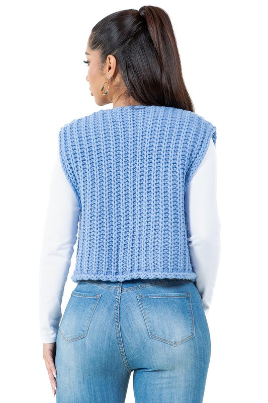 Chunky Knitted Buttoned Sweater Vest with Pockets By Claude   