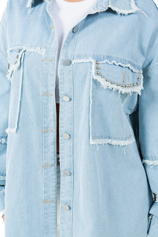 Oversized Frayed-Edge Denim Shirt By Claude   