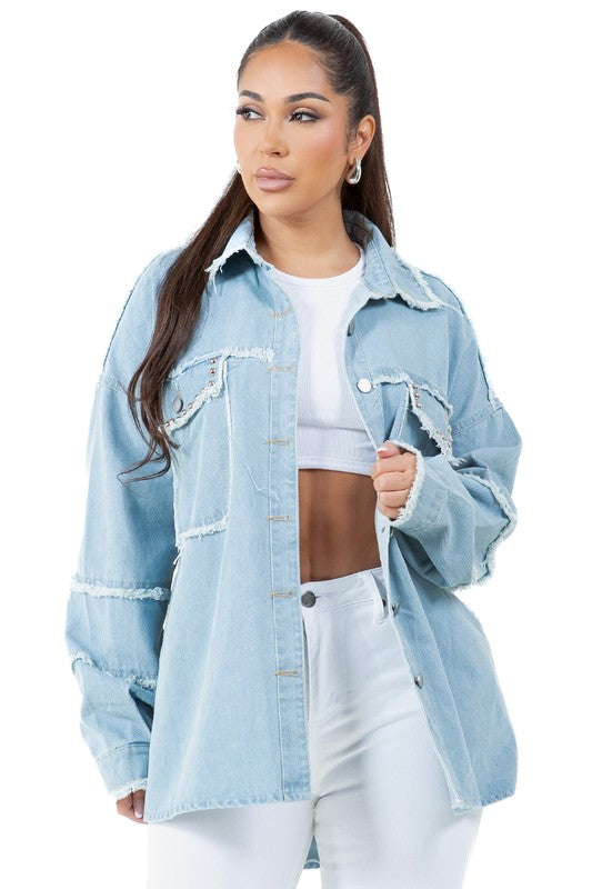 Oversized Frayed-Edge Denim Shirt By Claude   