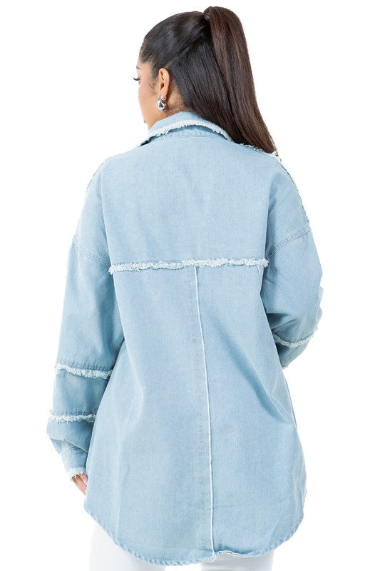 Oversized Frayed-Edge Denim Shirt By Claude   