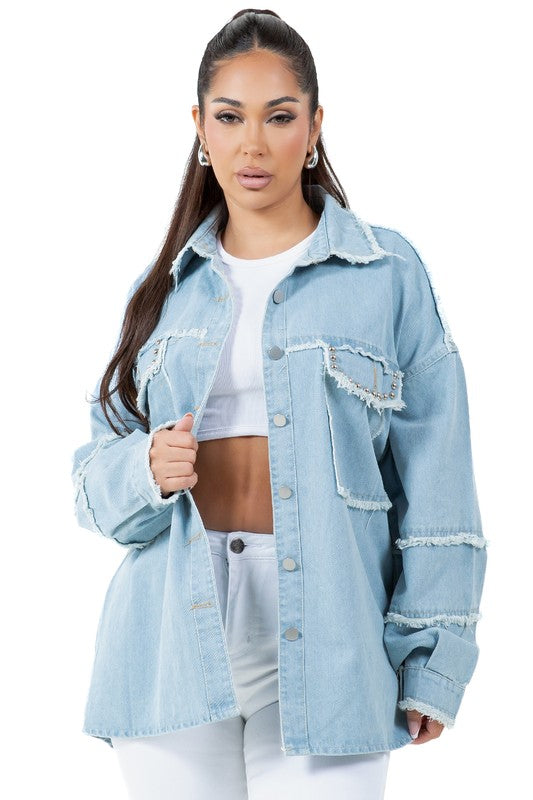 Oversized Frayed-Edge Denim Shirt By Claude   