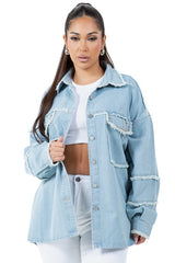 Oversized Frayed-Edge Denim Shirt By Claude   