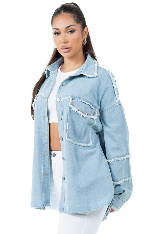 Oversized Frayed-Edge Denim Shirt By Claude   