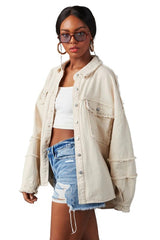 Oversized Frayed-Edge Denim Shirt By Claude CREAM L 