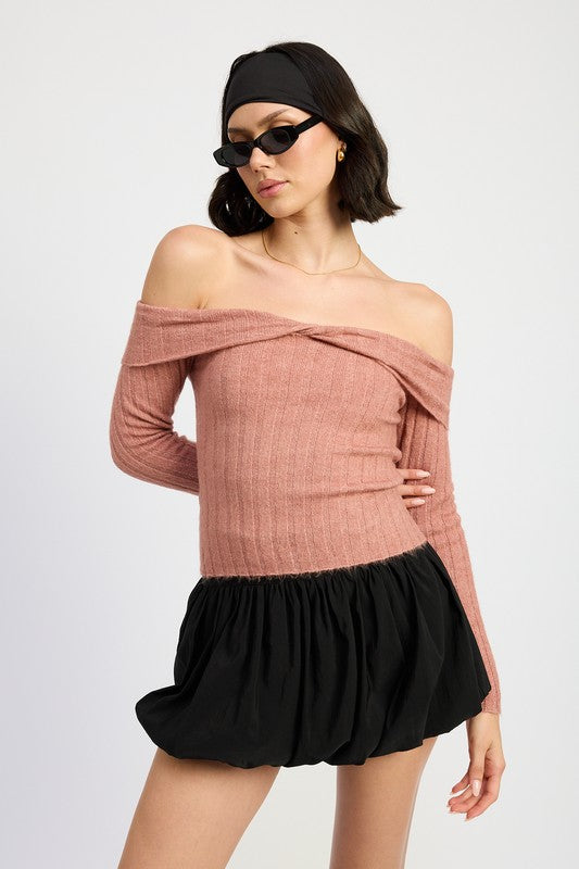 Off Shoulder Tie Open Back Sweater Top Emory Park DUSTY ROSE S 