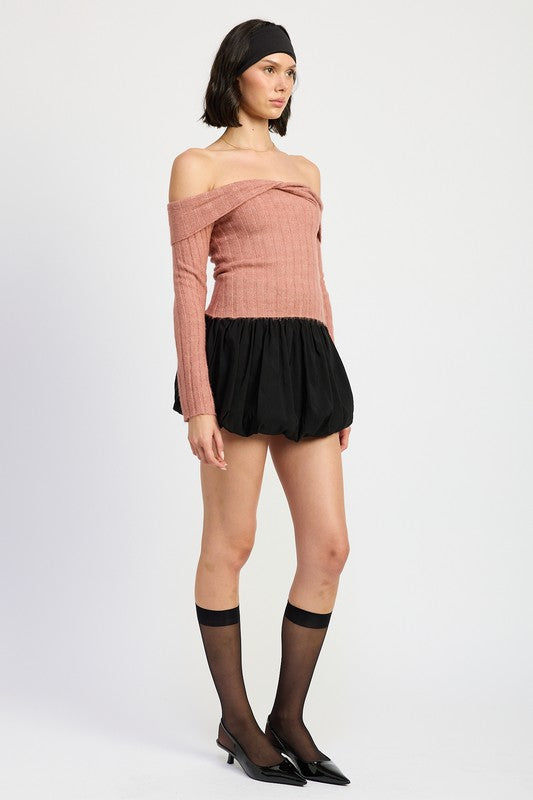 Off Shoulder Tie Open Back Sweater Top Emory Park   