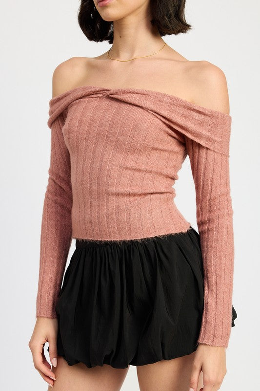 Off Shoulder Tie Open Back Sweater Top Emory Park   