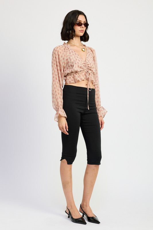 Ruched Cropped Blouse With Ruffle Detail Emory Park   