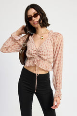 Ruched Cropped Blouse With Ruffle Detail Emory Park   