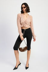 Ruched Cropped Blouse With Ruffle Detail Emory Park   