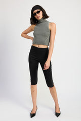 Turtle Neck Ribbed Sleeveless Crop Top Emory Park   