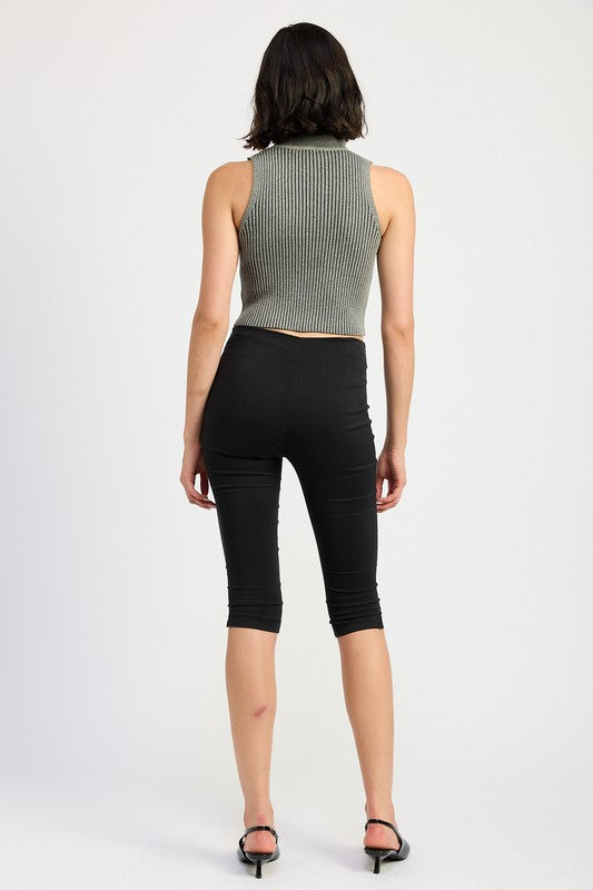 Turtle Neck Ribbed Sleeveless Crop Top Emory Park   