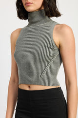 Turtle Neck Ribbed Sleeveless Crop Top Emory Park   