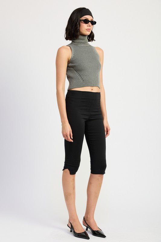 Turtle Neck Ribbed Sleeveless Crop Top Emory Park   