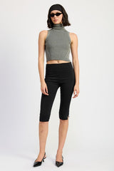 Turtle Neck Ribbed Sleeveless Crop Top Emory Park   