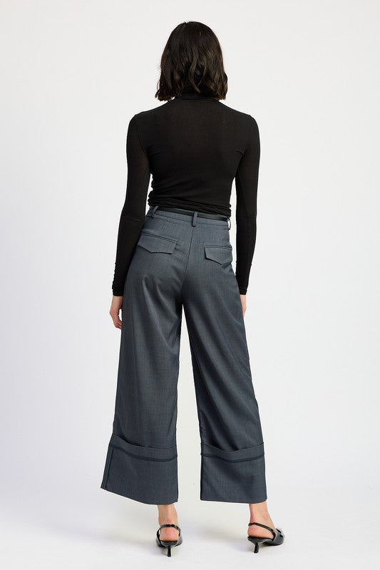 Fold Over Pleated High Waisted Pants Emory Park   