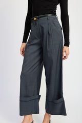 Fold Over Pleated High Waisted Pants Emory Park   