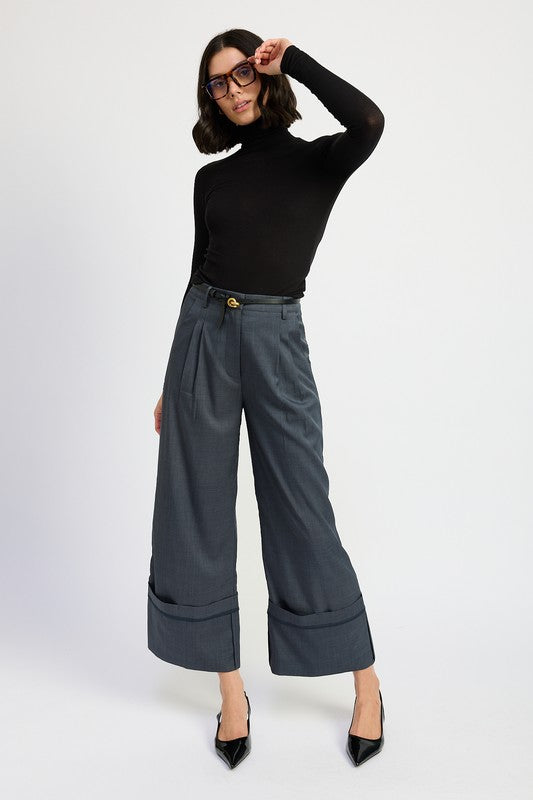 Fold Over Pleated High Waisted Pants Emory Park   