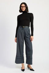 Fold Over Pleated High Waisted Pants Emory Park   