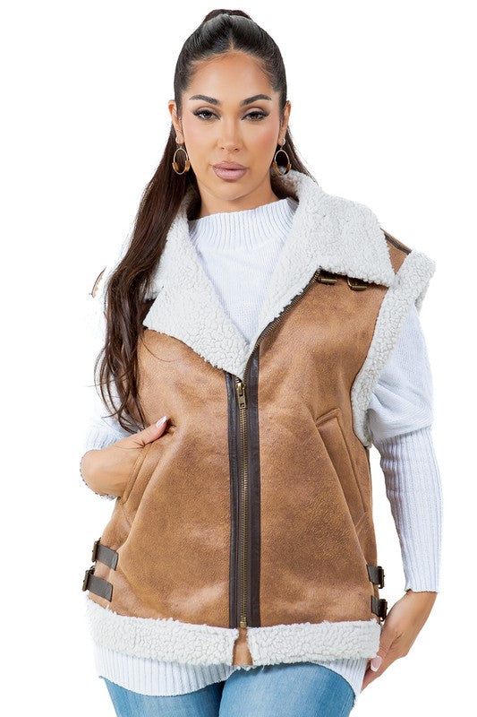 Faux Shearling Trucker Vest By Claude   