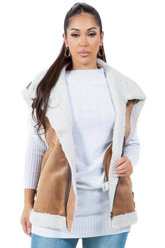 Faux Shearling Trucker Vest By Claude   