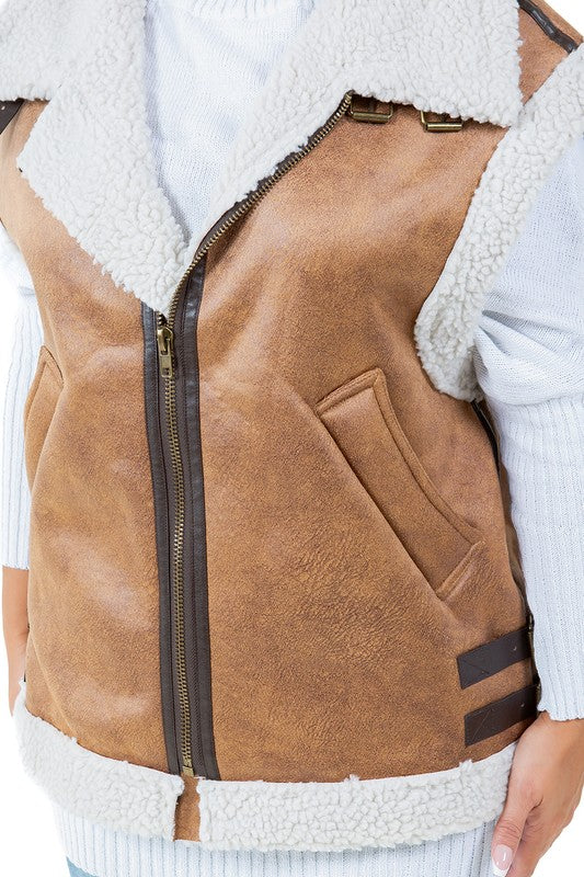 Faux Shearling Trucker Vest By Claude   