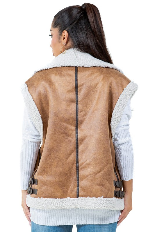 Faux Shearling Trucker Vest By Claude   