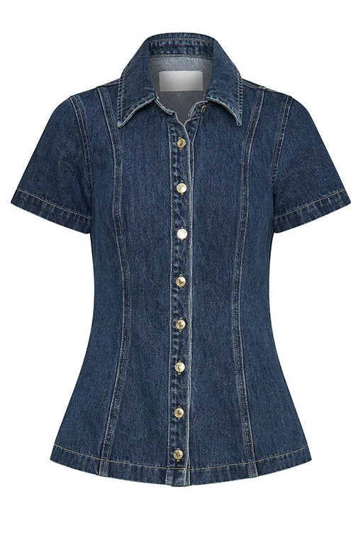 Denim Two Piece Button Top & Mini Skirt By Claude   