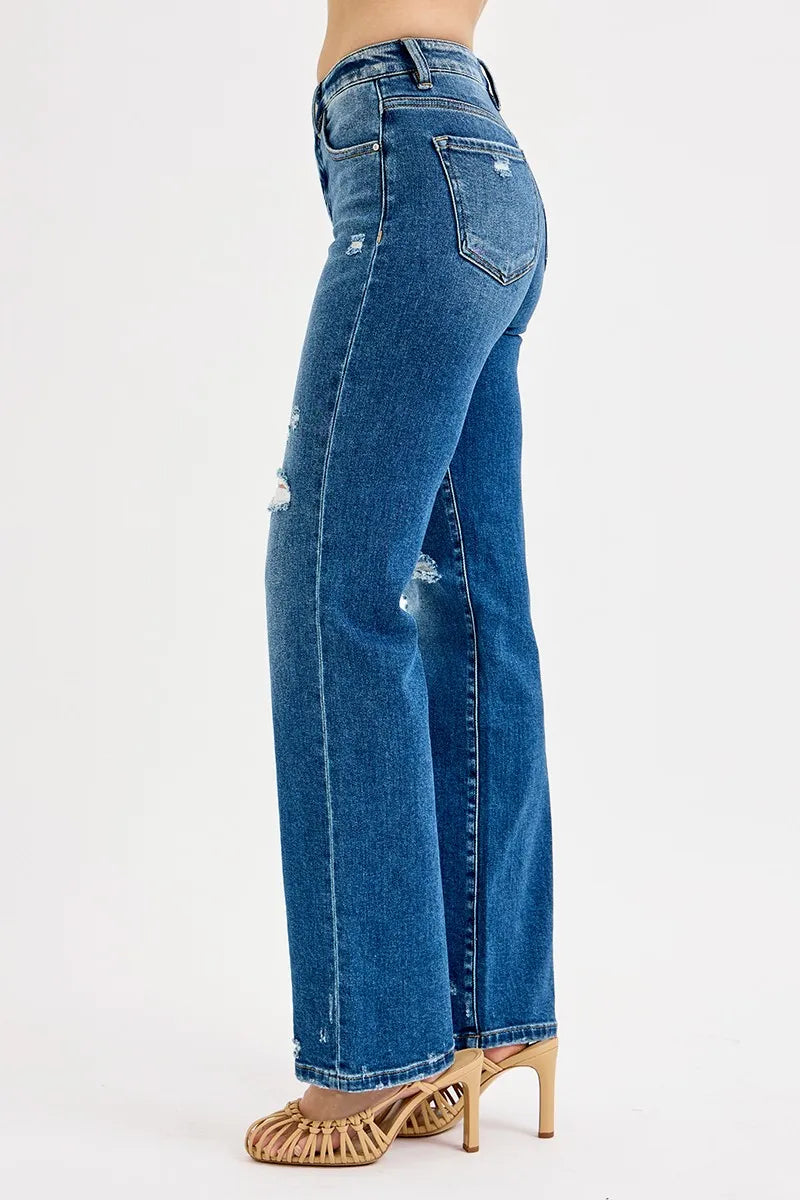 Tummy Control High Rise Straight Distressed Jeans With Plus Size Risen