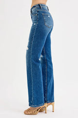 Tummy Control High Rise Straight Distressed Jeans With Plus Size Risen