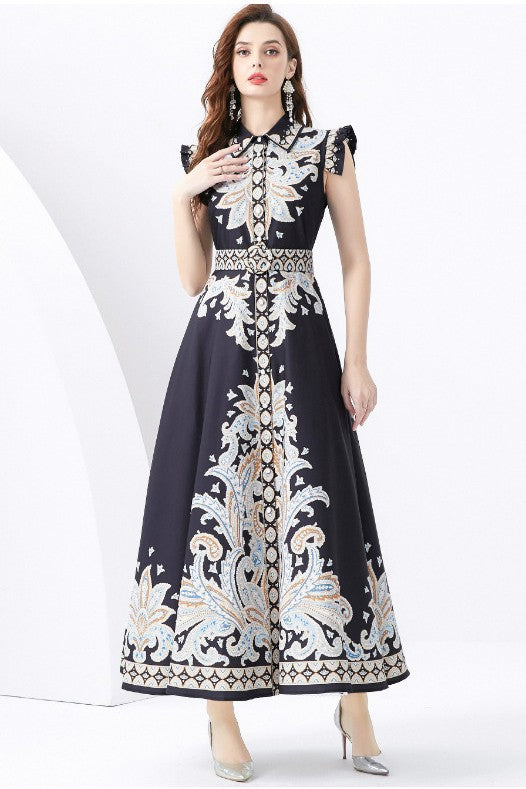 Elegant Baroque Sleeveless Maxi Dress By Claude   