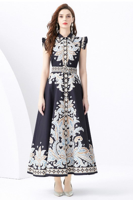 Elegant Baroque Sleeveless Maxi Dress By Claude   